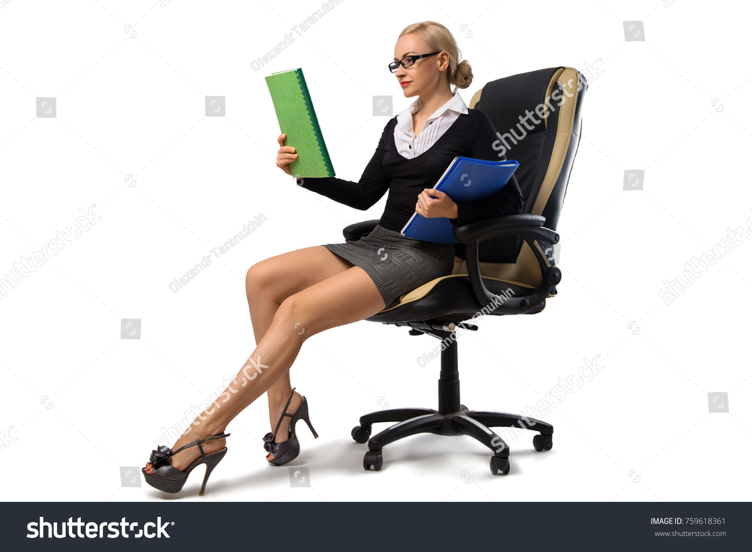 Sexy Blonde Secretary Perfect Legs Sitting Stock Photo Edit Now 759618361