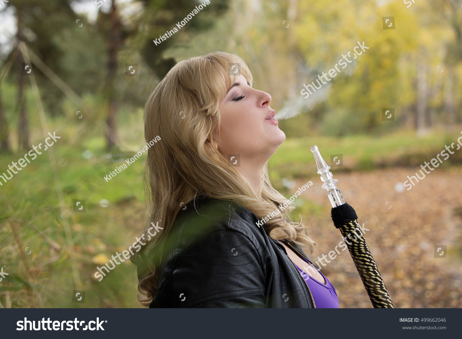 Sexy Blonde Big Breasts Smokes Hookah Stock Photo Shutterstock