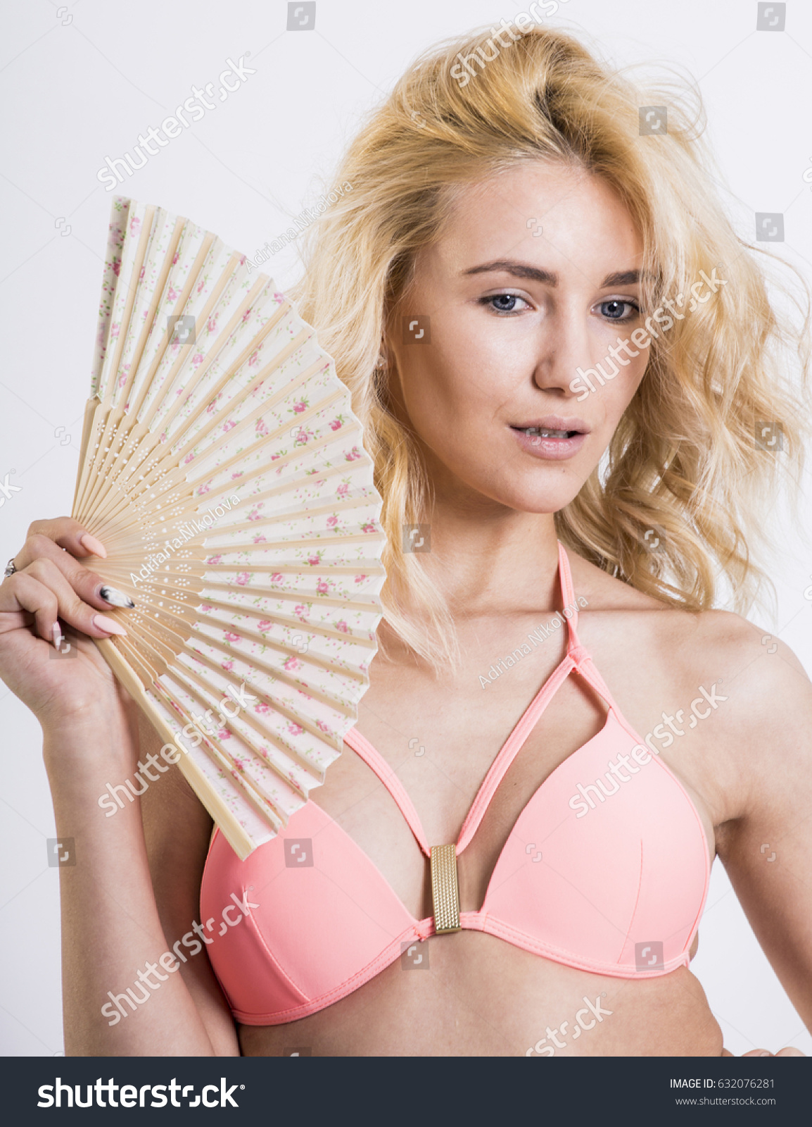 Sexy Blonde Woman Wearing Pink Swimwear Stock Photo 632076281