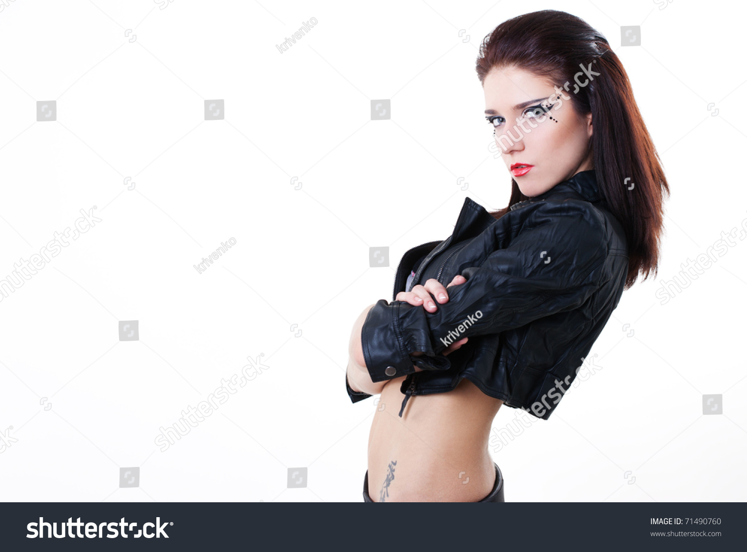 Sexy Brunette Woman Leather Jacket On Stock Photo 71490760 Shutterstock