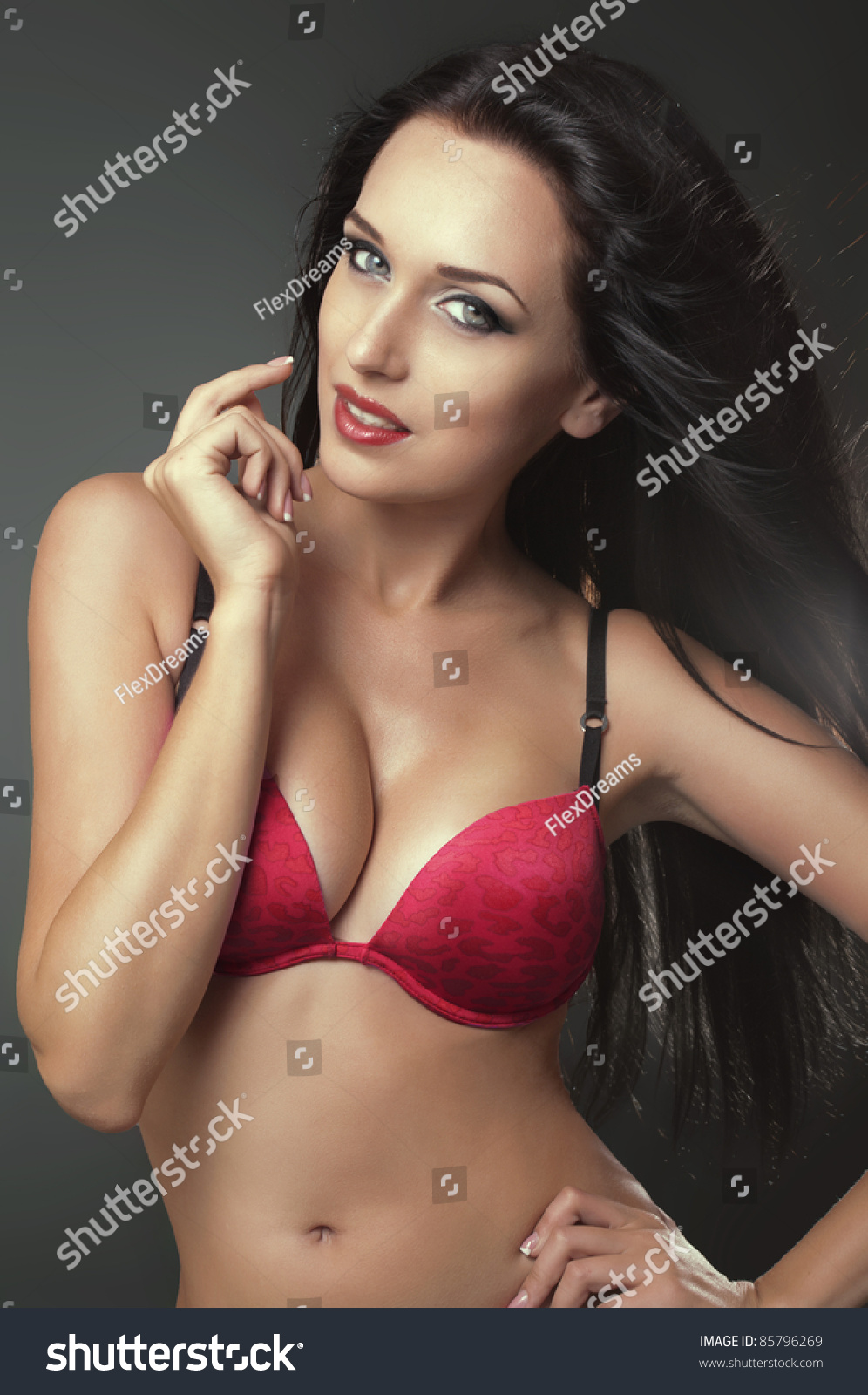 Sexy Brunette Woman In Red Bra Stock Photo 85796269 Shutterstock