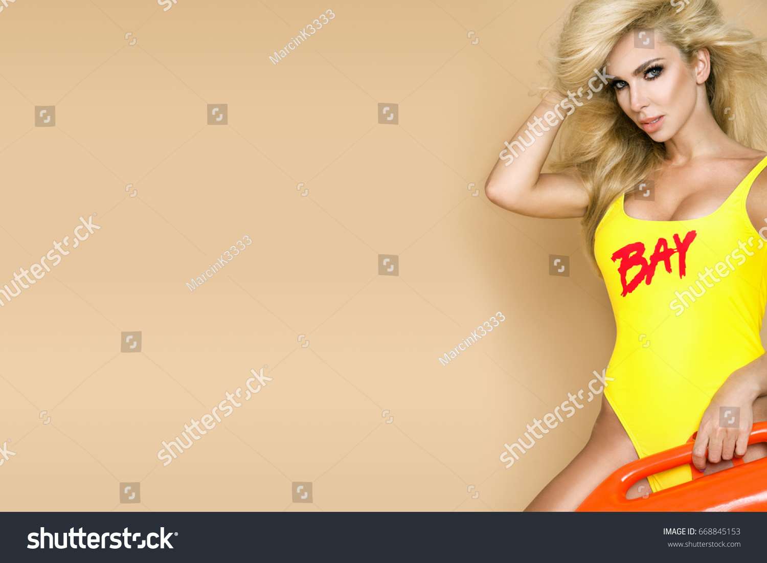 Sexy Busty Lifeguard Woman Bikini Holding Shutterstock