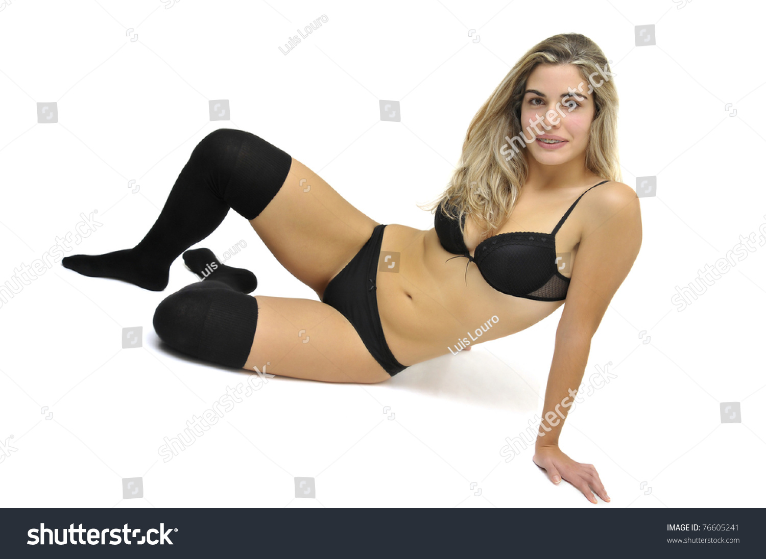 Sexy Girl Black Lingerie Isolated White