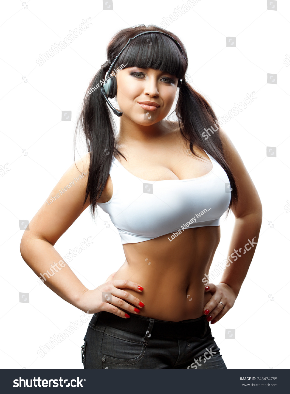 Sexy Girl In Headphones Isolated On White Background Stock