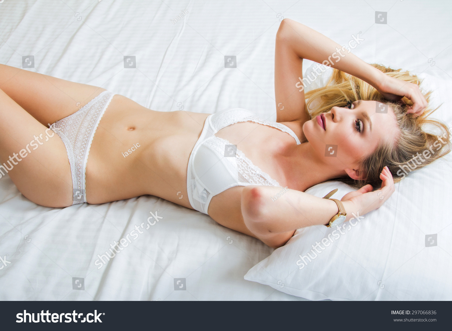 Sexy Girl White Lace Underwear Lying Stock Photo Shutterstock