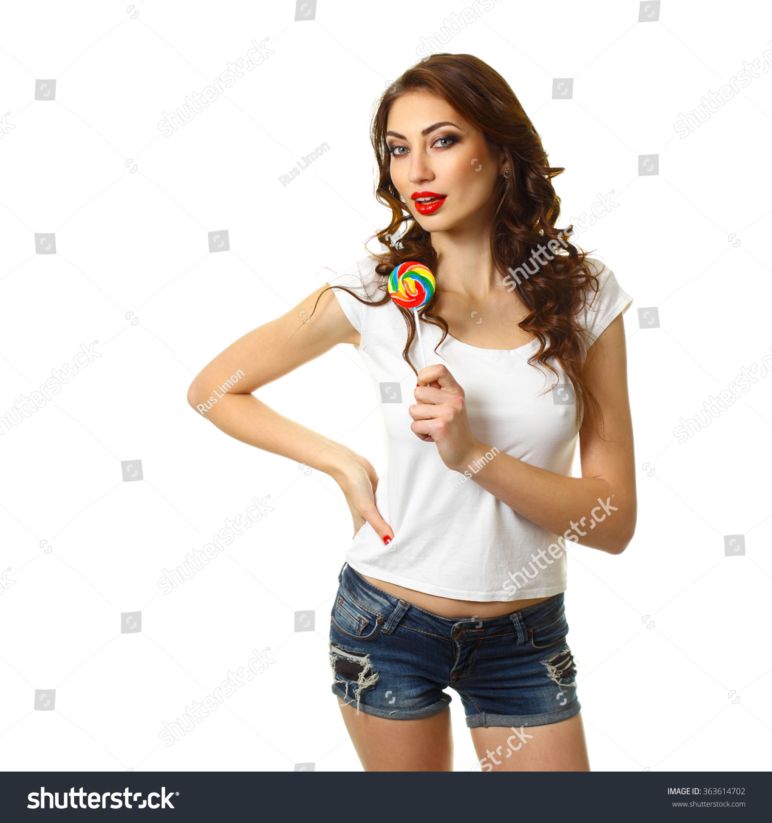 Sexy Girl Licking A Lollipop Beautiful Woman With Creative Makeup