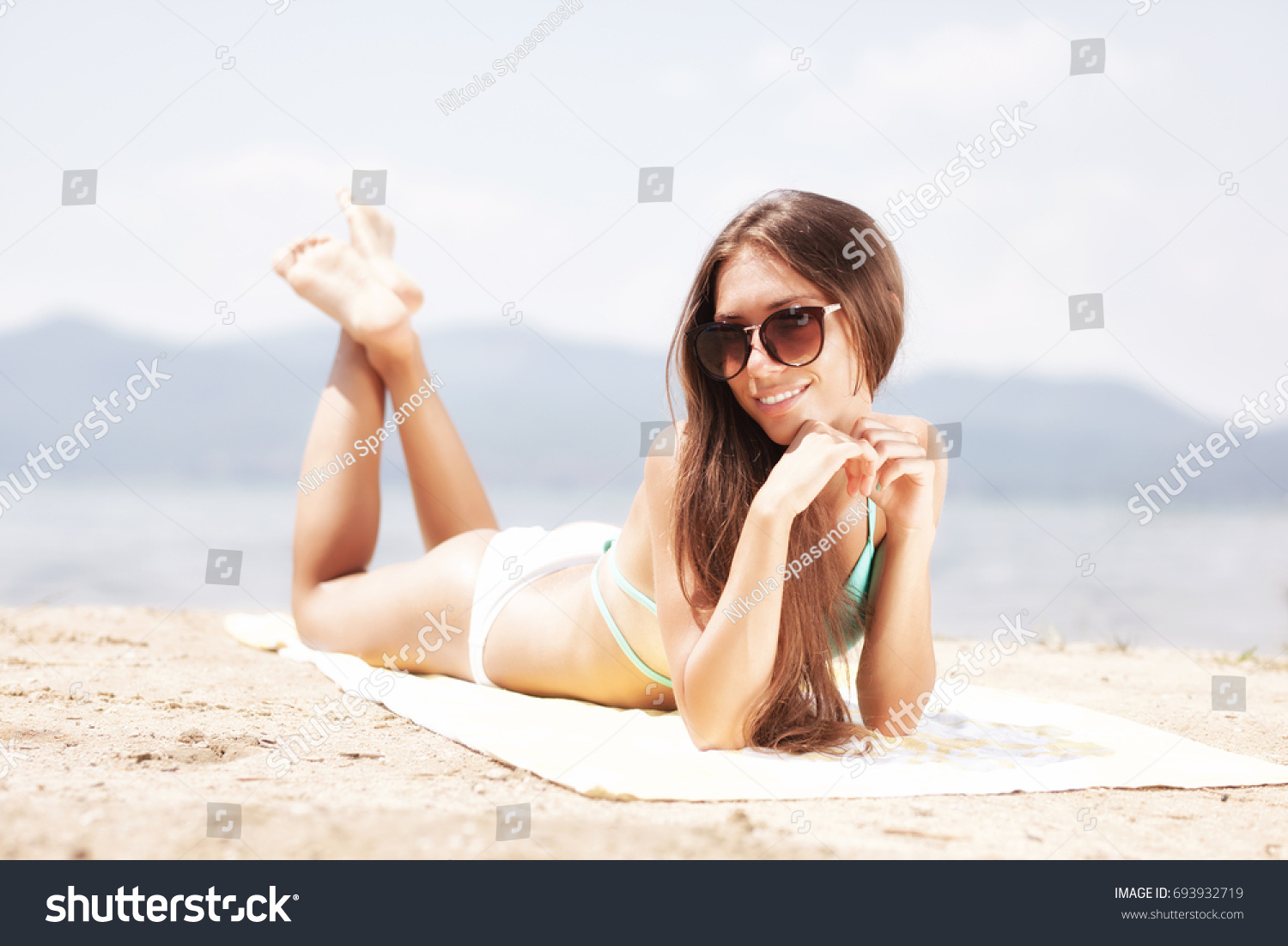 Sexy Girl Sunglasses Sunbathing On Beach Shutterstock