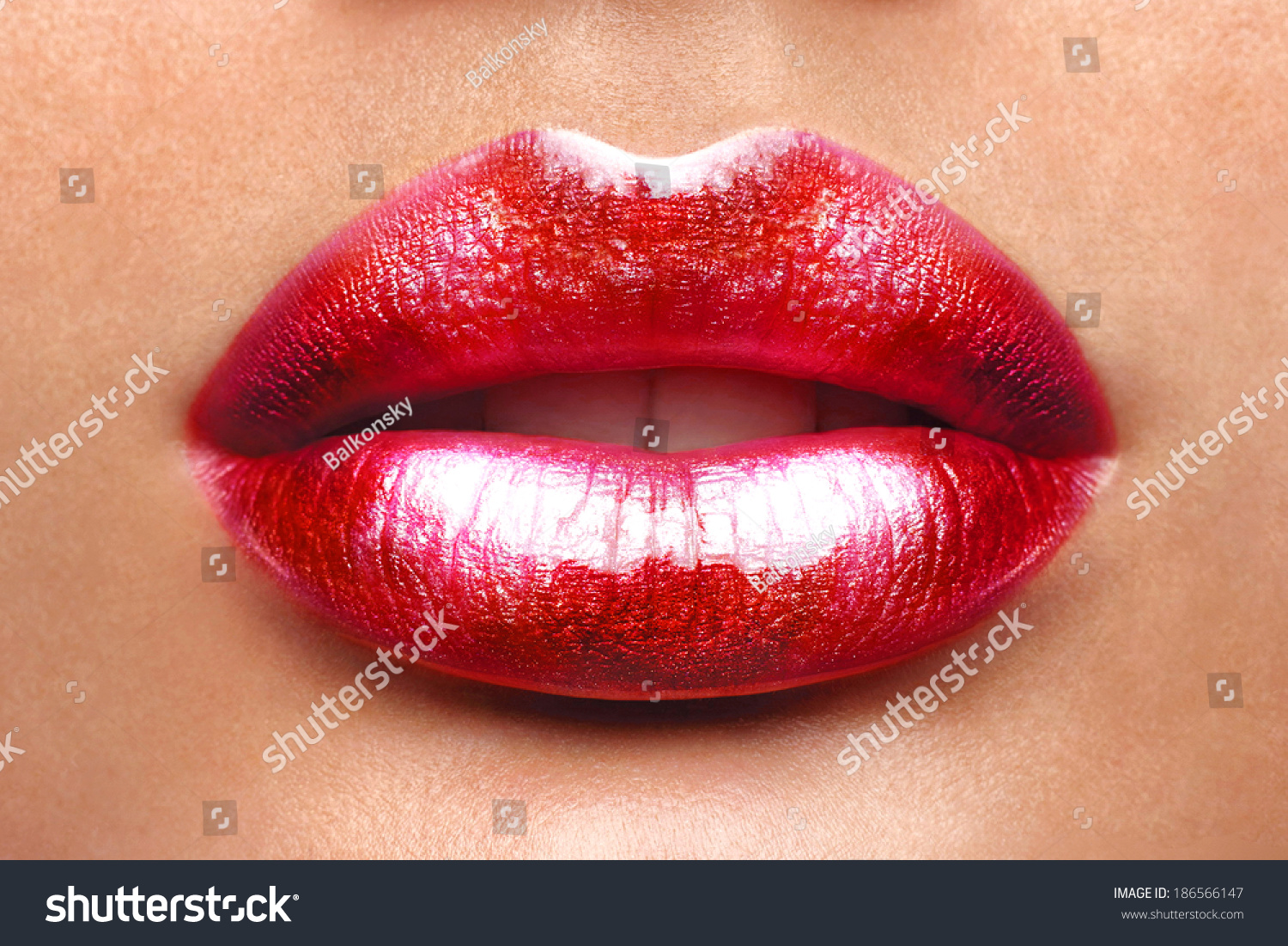 Sexy Lips Beauty Red Lip Makeup Detail Beautiful Make Up Closeup Sensual Open Mouth Lipstick