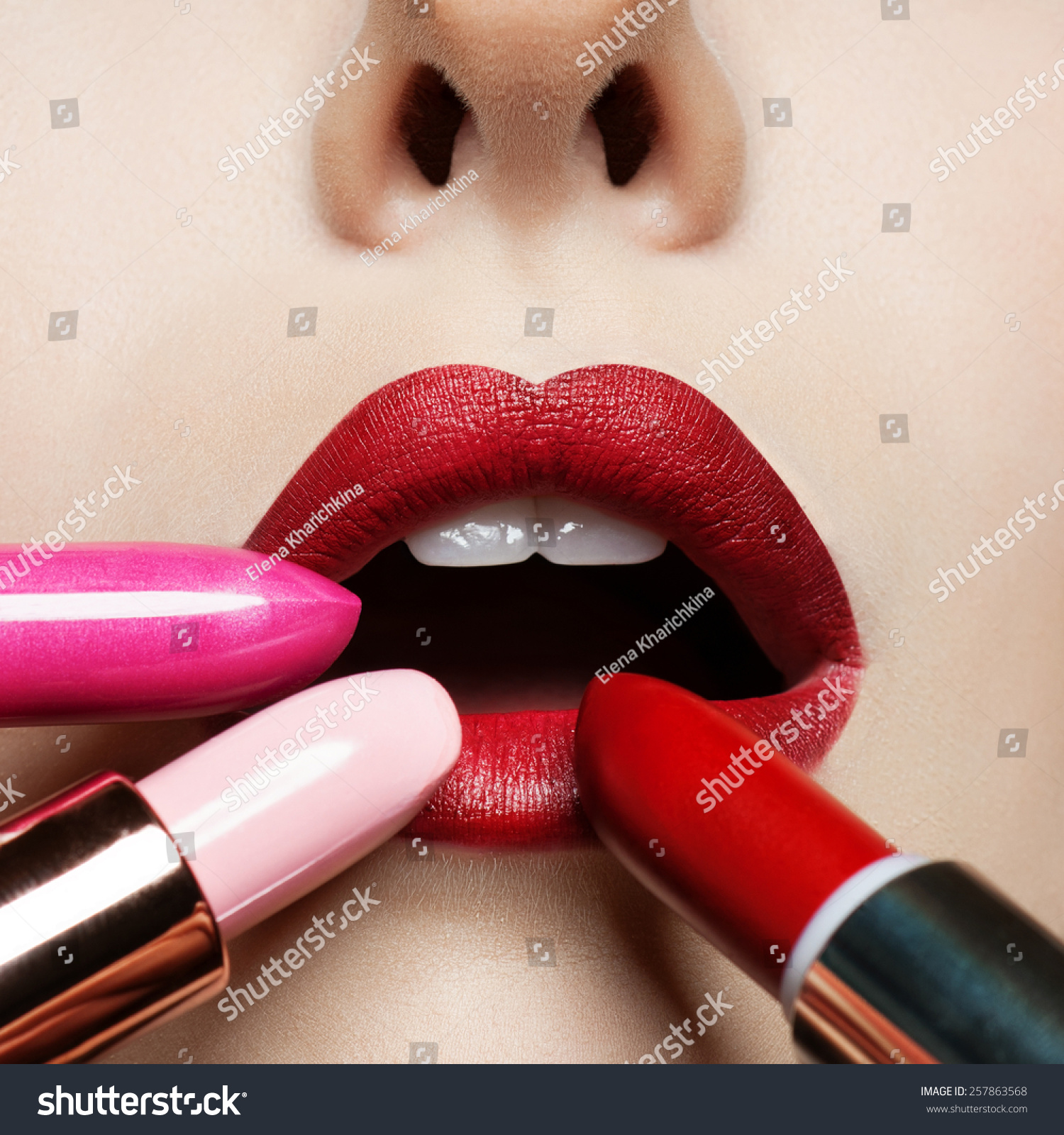 Sexy Lips Beauty Red Lip Makeup Detail Beautiful Make Up Closeup Sensual Open Mouth Lipstick 7776