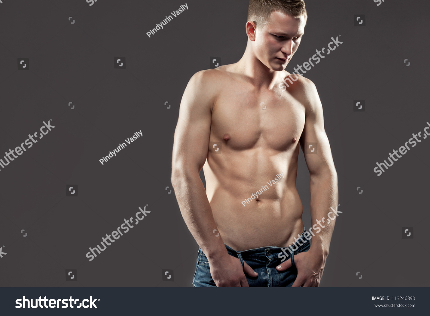 Sexy Macho Shirtless Man Muscular Body Stock Foto Shutterstock