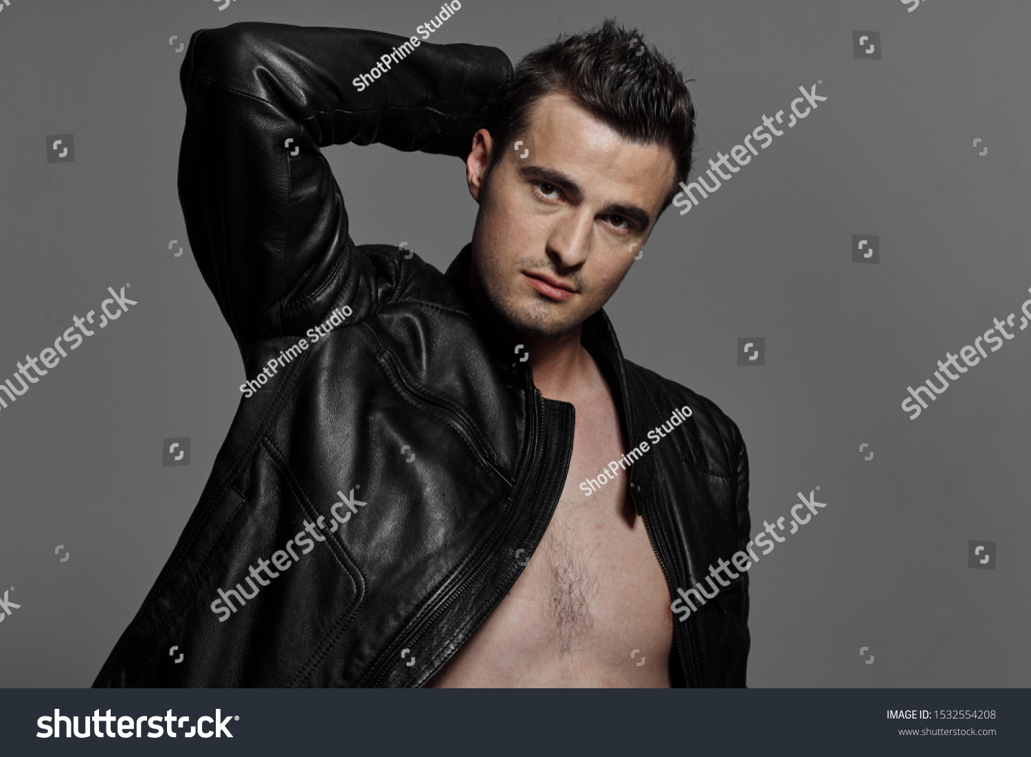 Sexy Man Leather Jacket Nude Torso Stock Photo Edit Now 1532554208