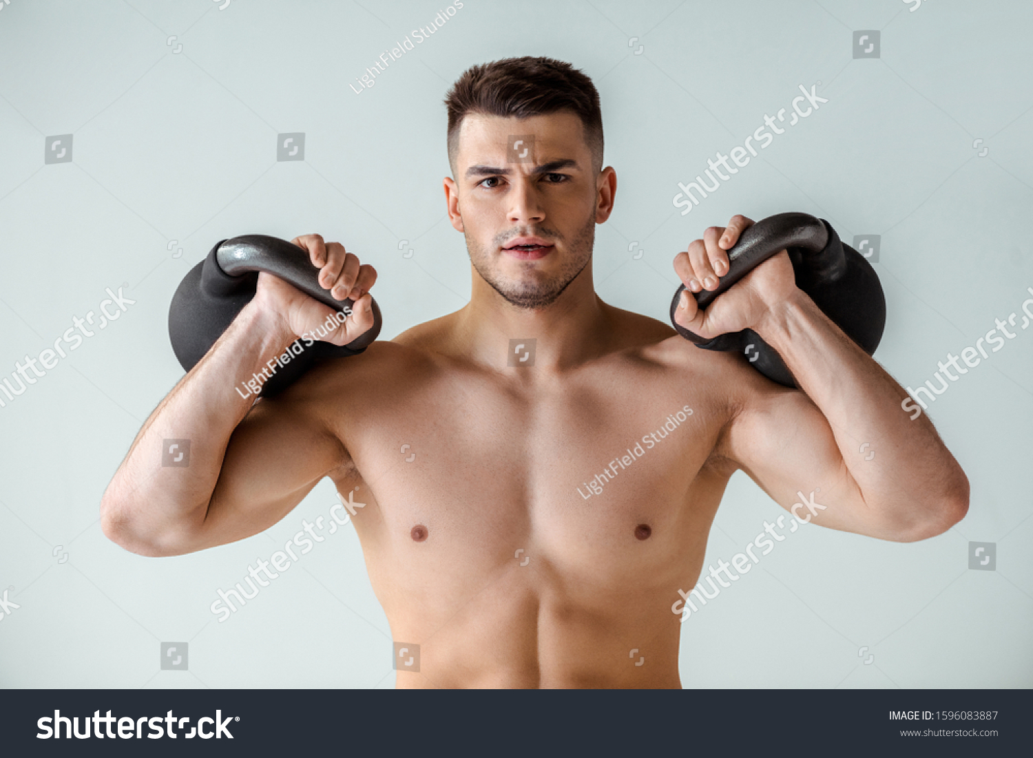 Sexy Muscular Bodybuilder Bare Torso Exercising Stock Photo Edit Now