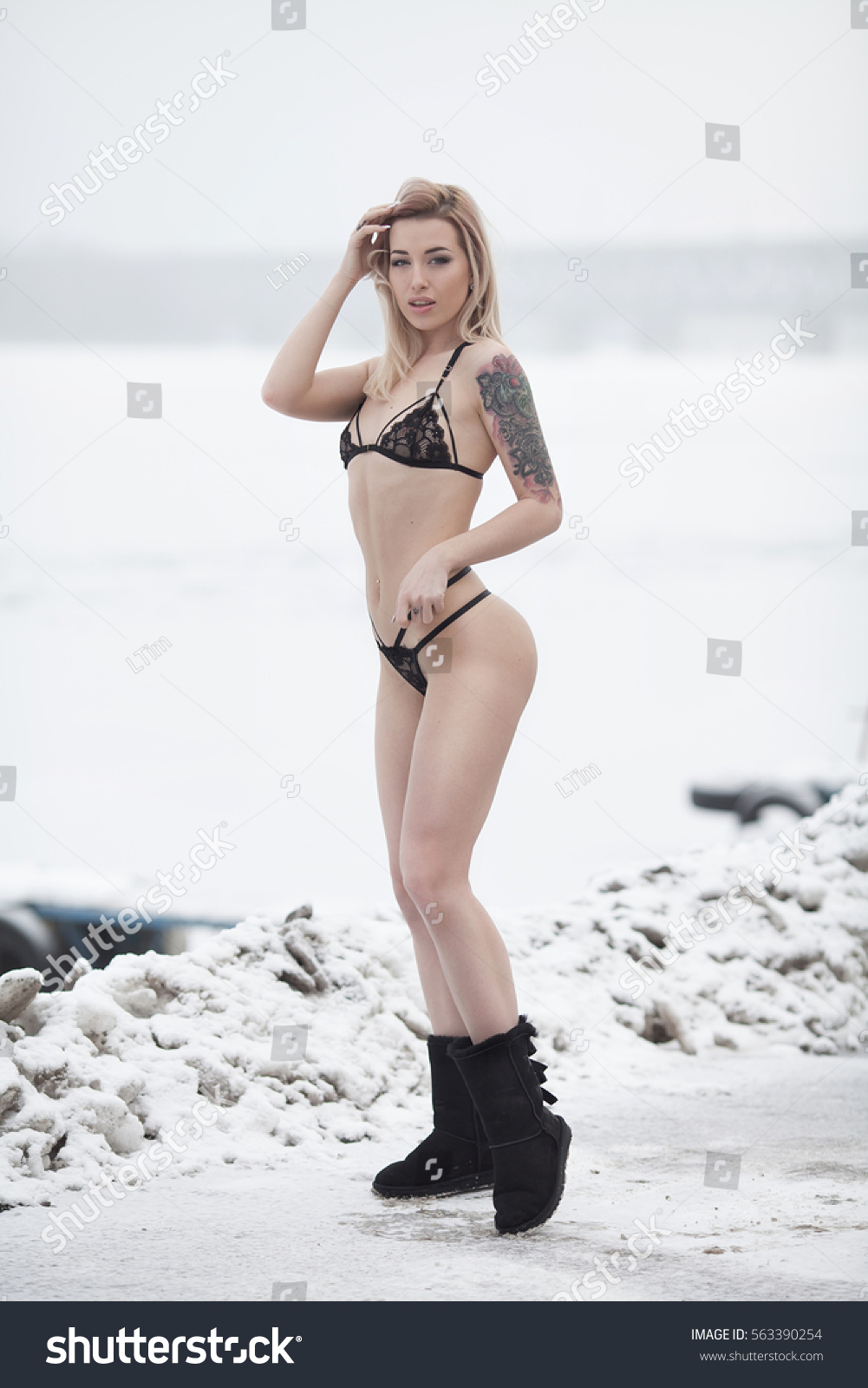 Sexy Naked Blonde Woman Lingerie Outdoor Stock Photo Edit Now