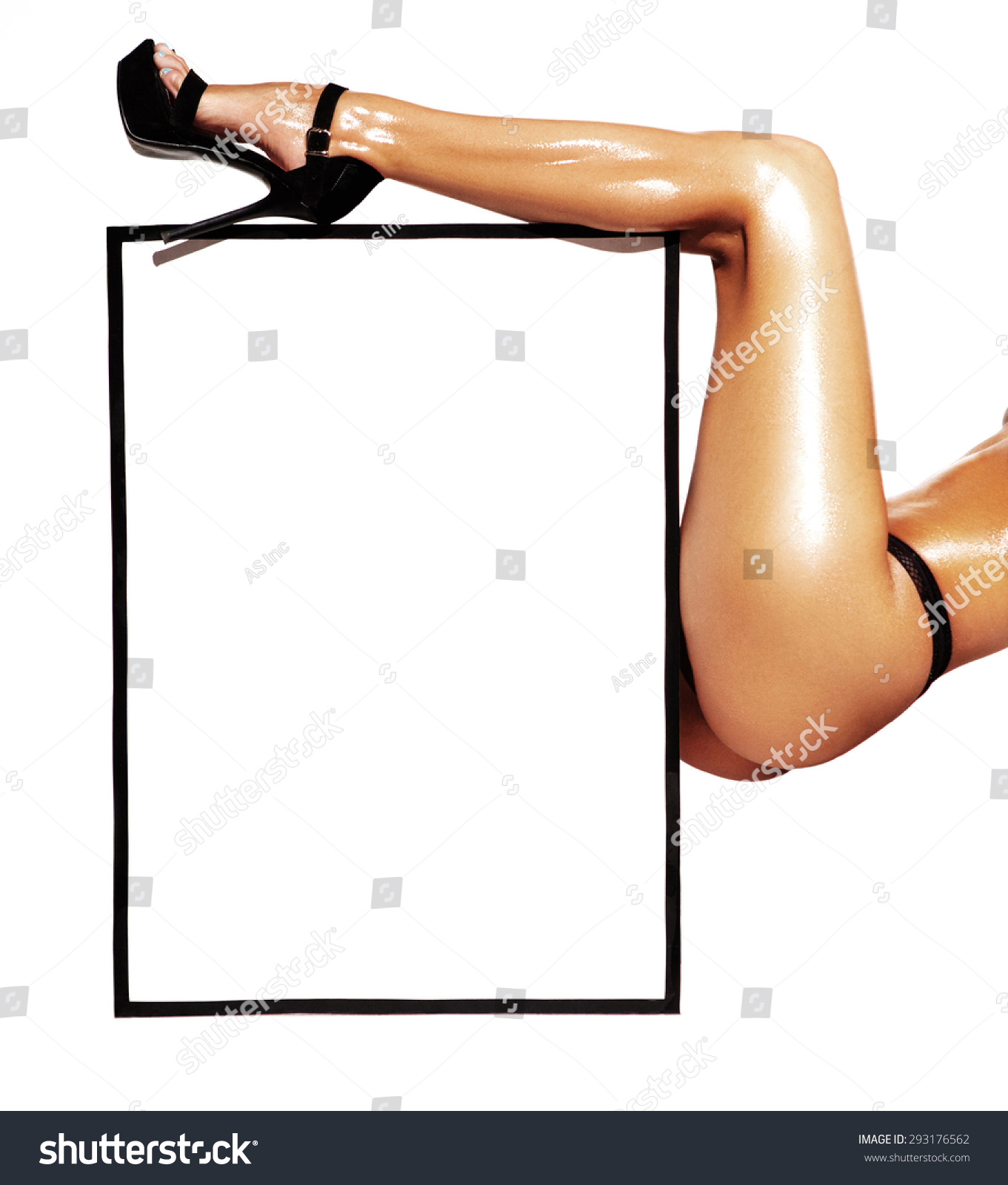 Sexy Naked Brunette Holding Empty Board