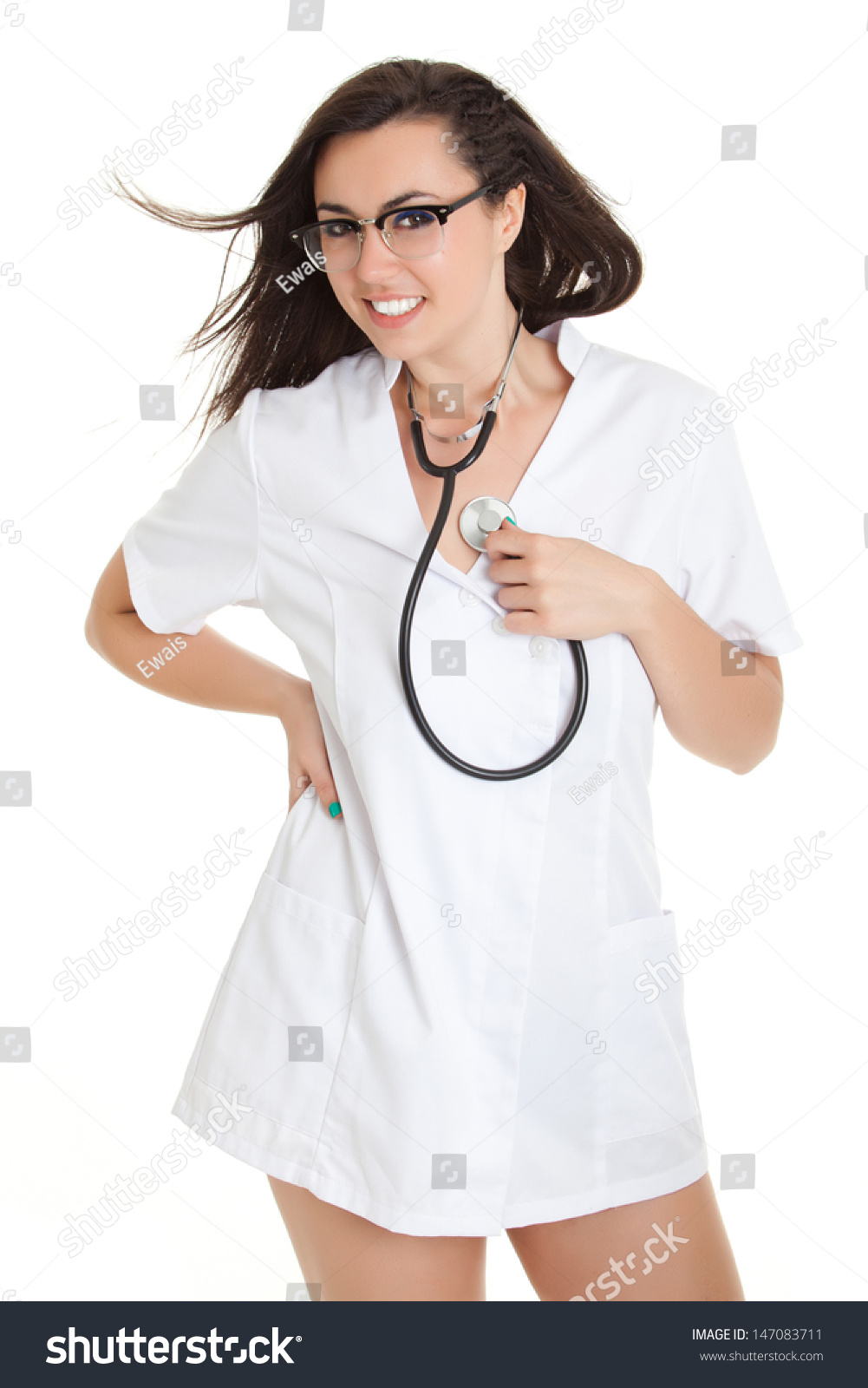 Sexy Nurse Stethoscope Female Doctor Isolated Stock Photo 