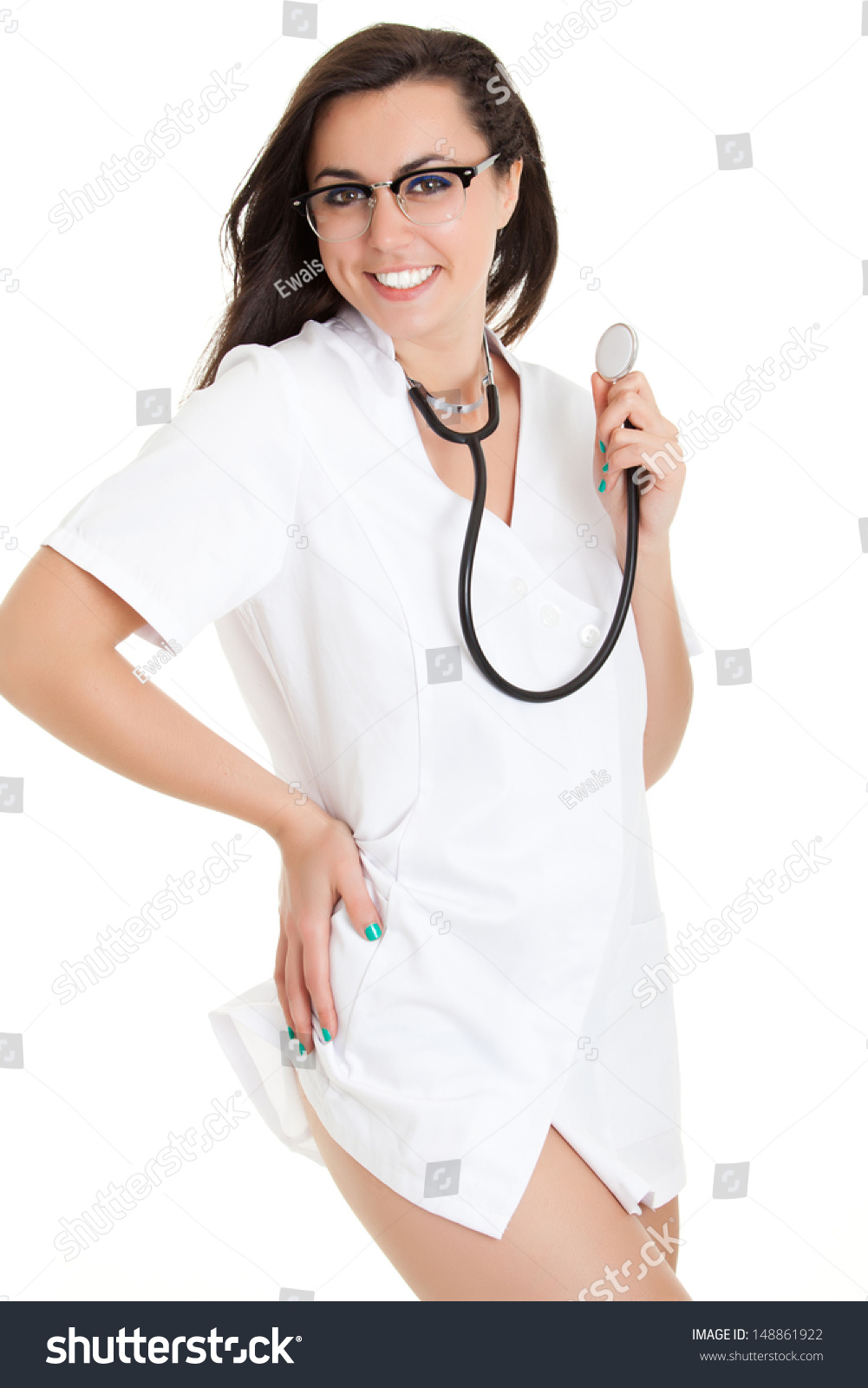 Sexy nurse with stethoscope. female doctor - isolated over 