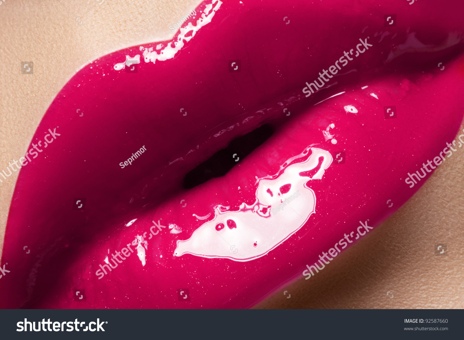 Sexy Pink Wet Lip Makeup Highly Saturated Color Close Up Of Beautiful Full Lips With Water 1436