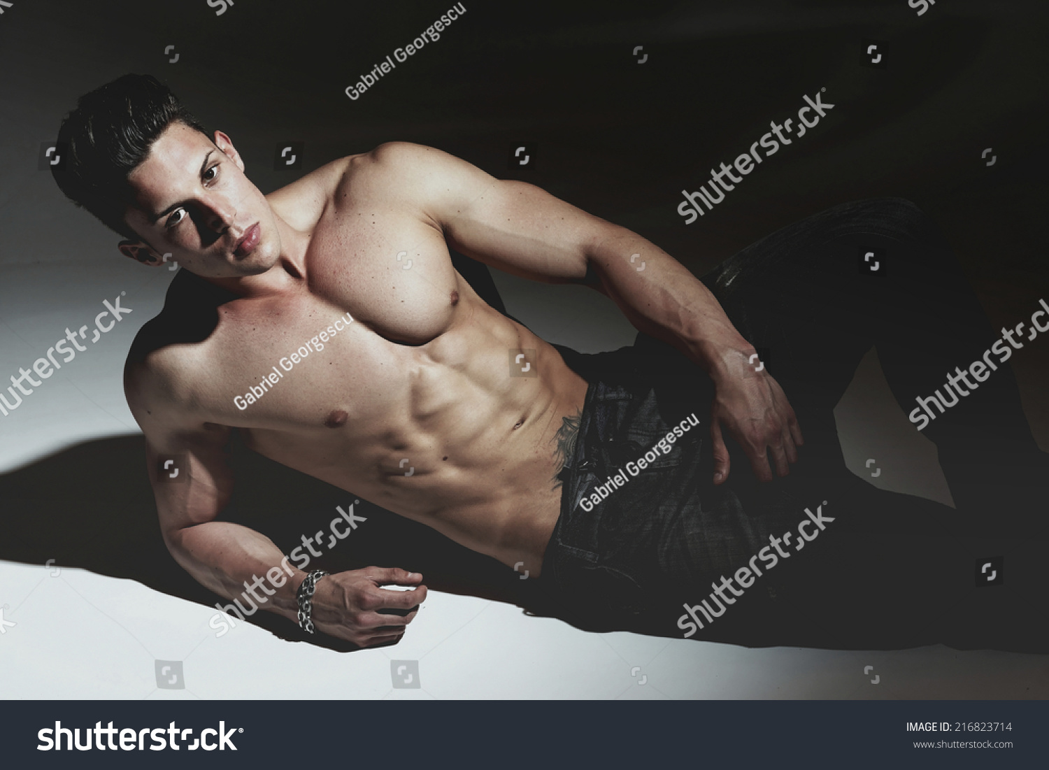 Sexy Portrait Very Muscular Shirtless Male Stock Photo 216823714