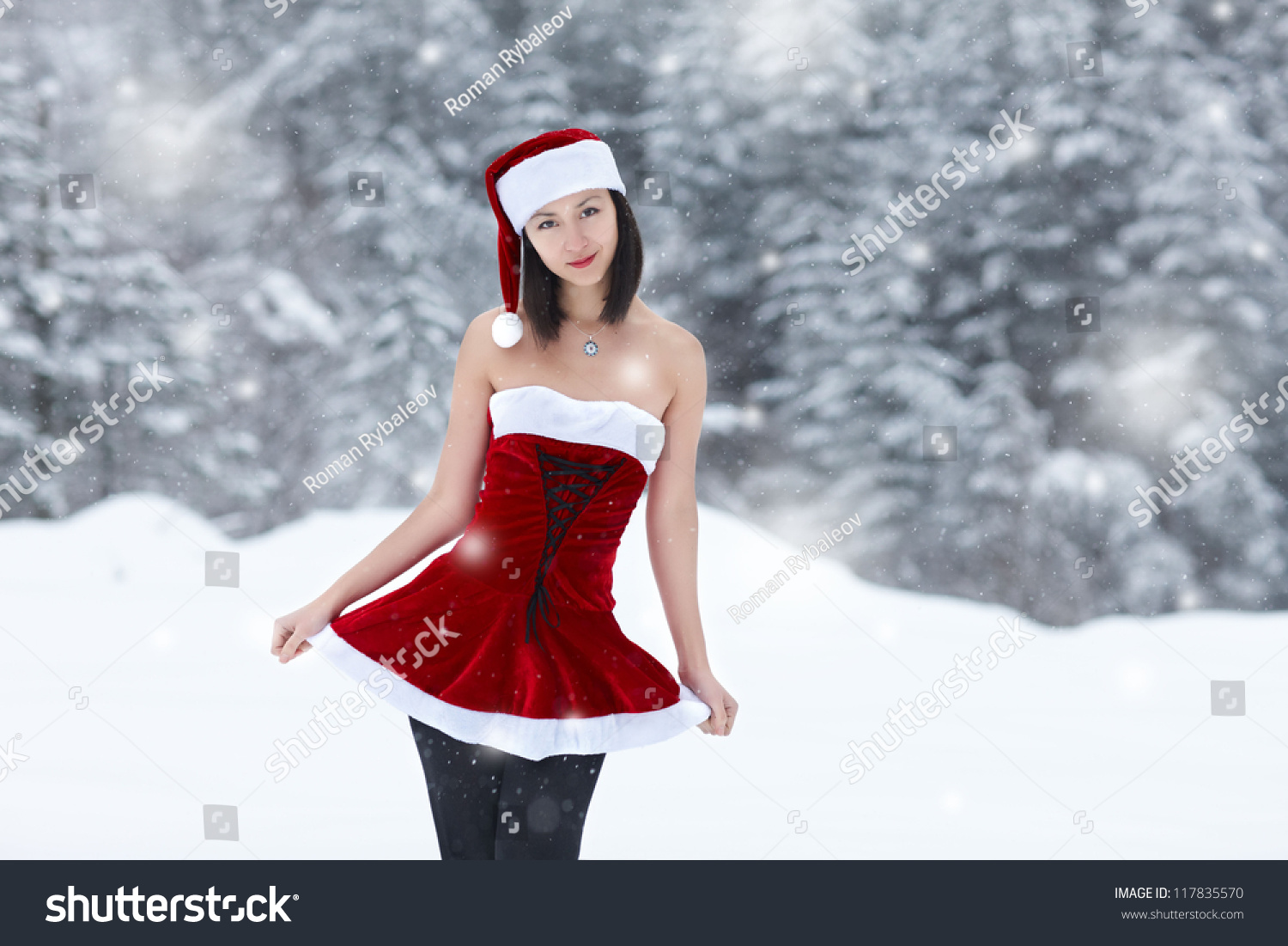 Sexy Snow Maiden On The Background Of The Winter