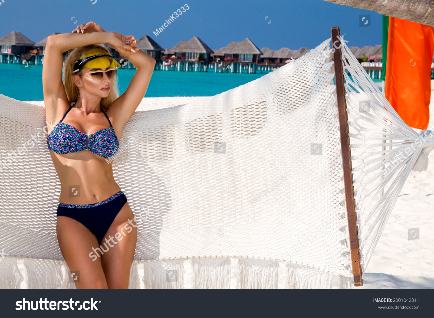 Sexy Tanned Woman Bikini Model Maldives Stock Photo 2001042311