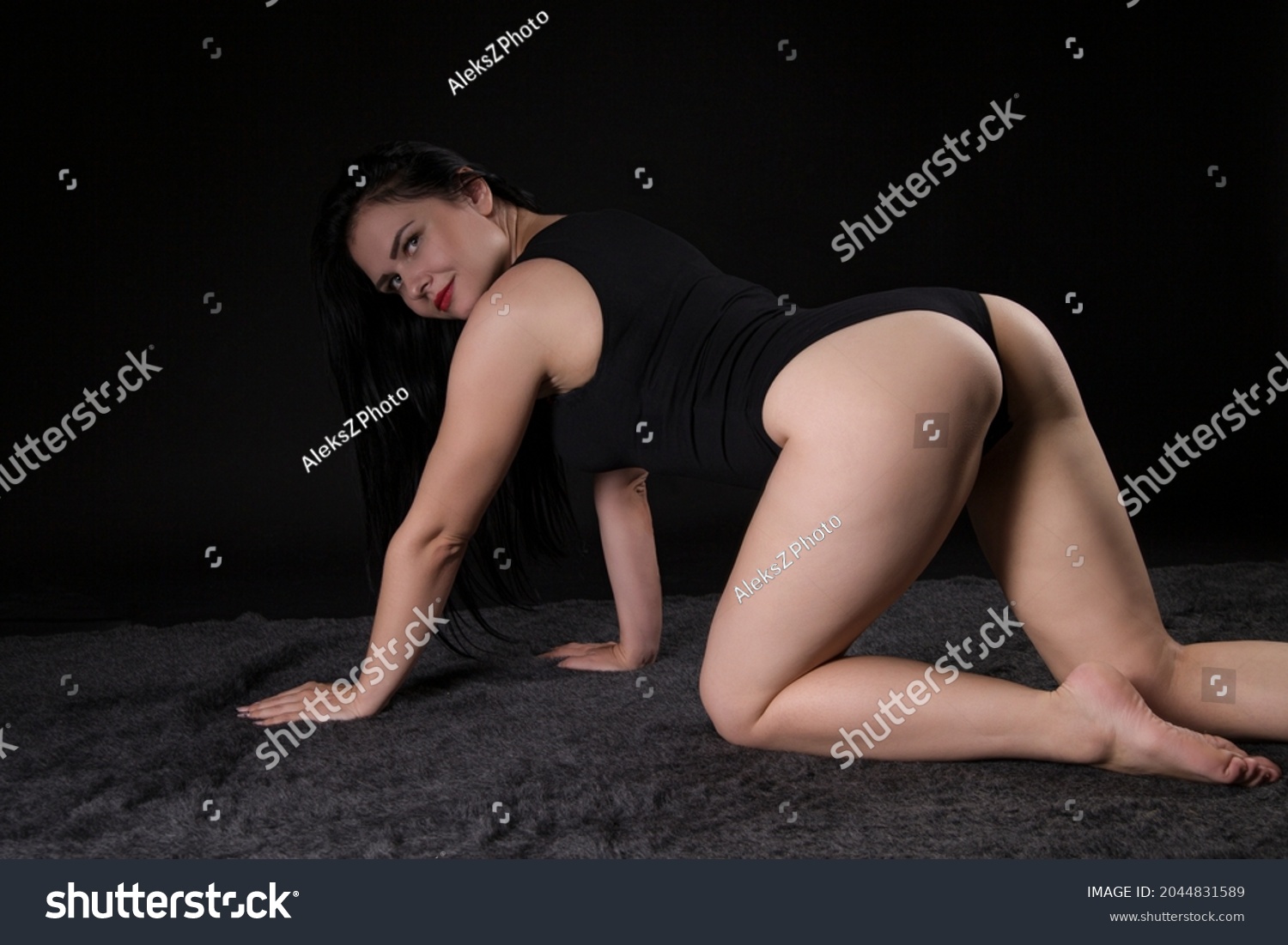 Sexy Woman Black Lingerie Gorgeous Figure Stock Photo