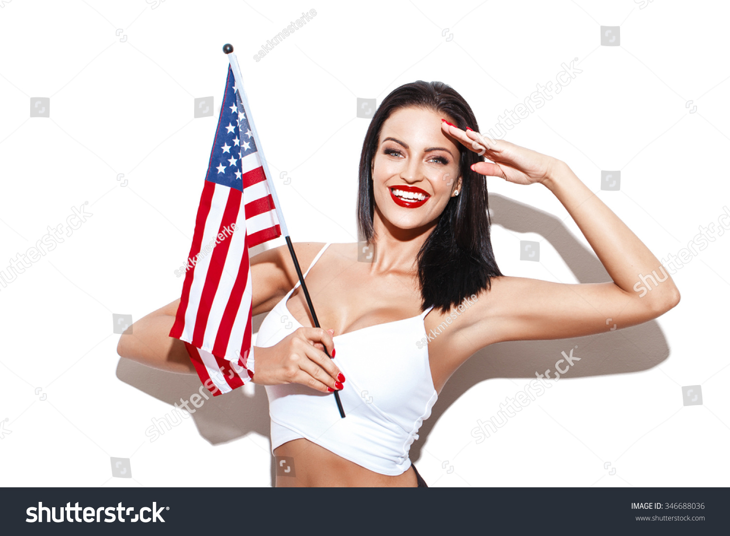 Sexy Woman Salute Usa Flag Independence Stock Photo Edit Now 346688036