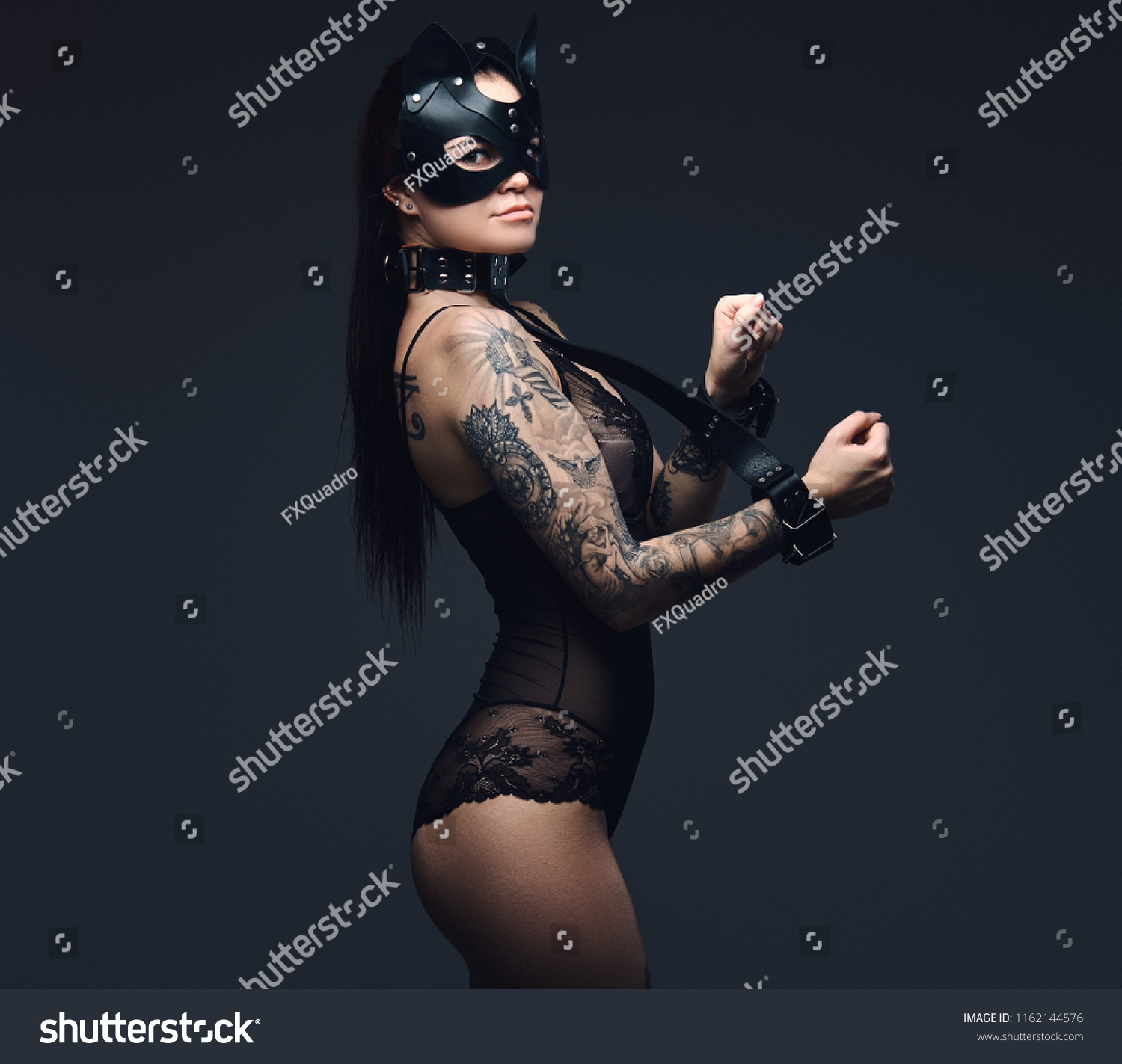 Sexy Woman Wearing Black Lingerie Bdsm Foto De Stock