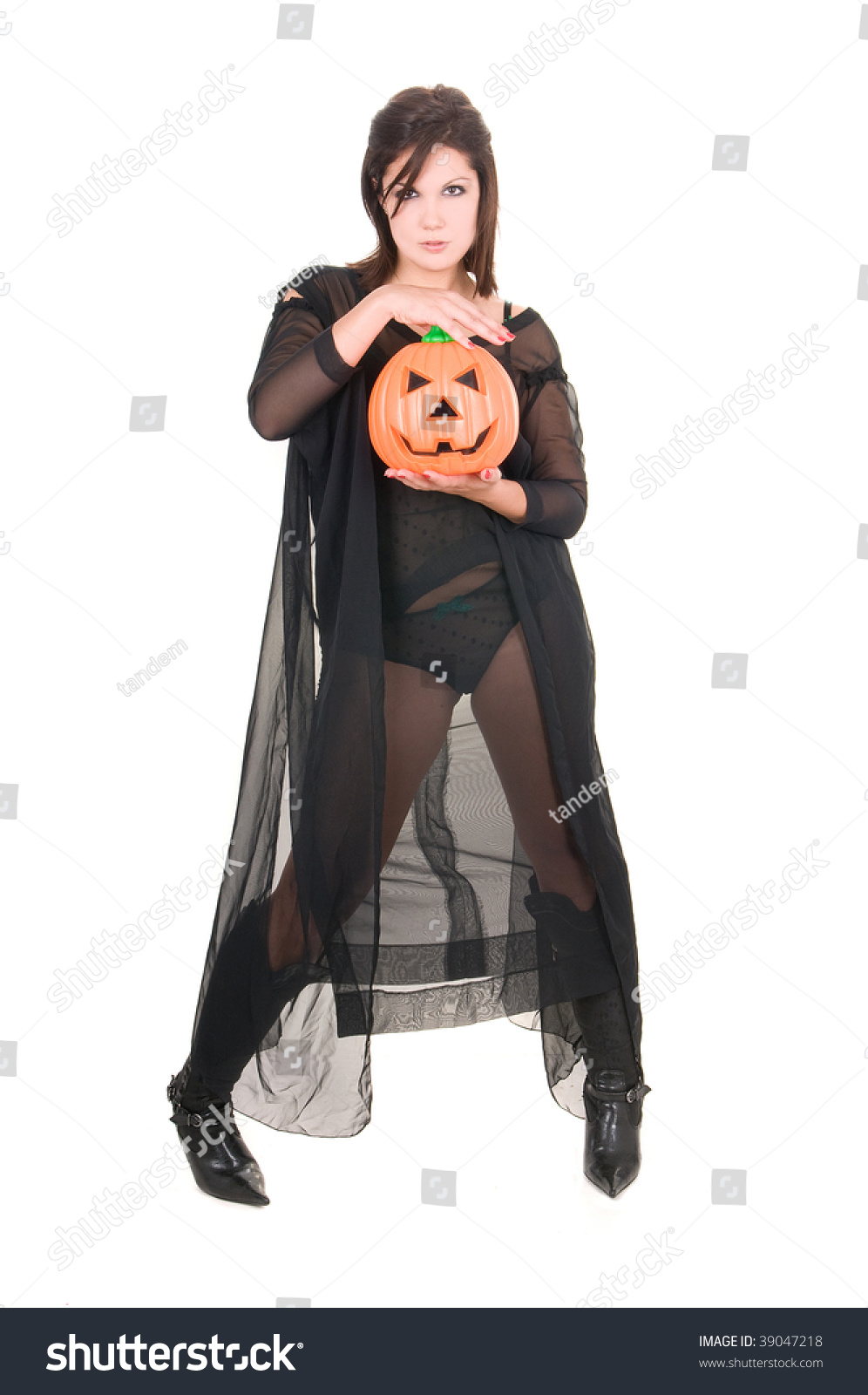 Sexy Woman Witch With Halloween Pumpkin Stock Photo Shutterstock