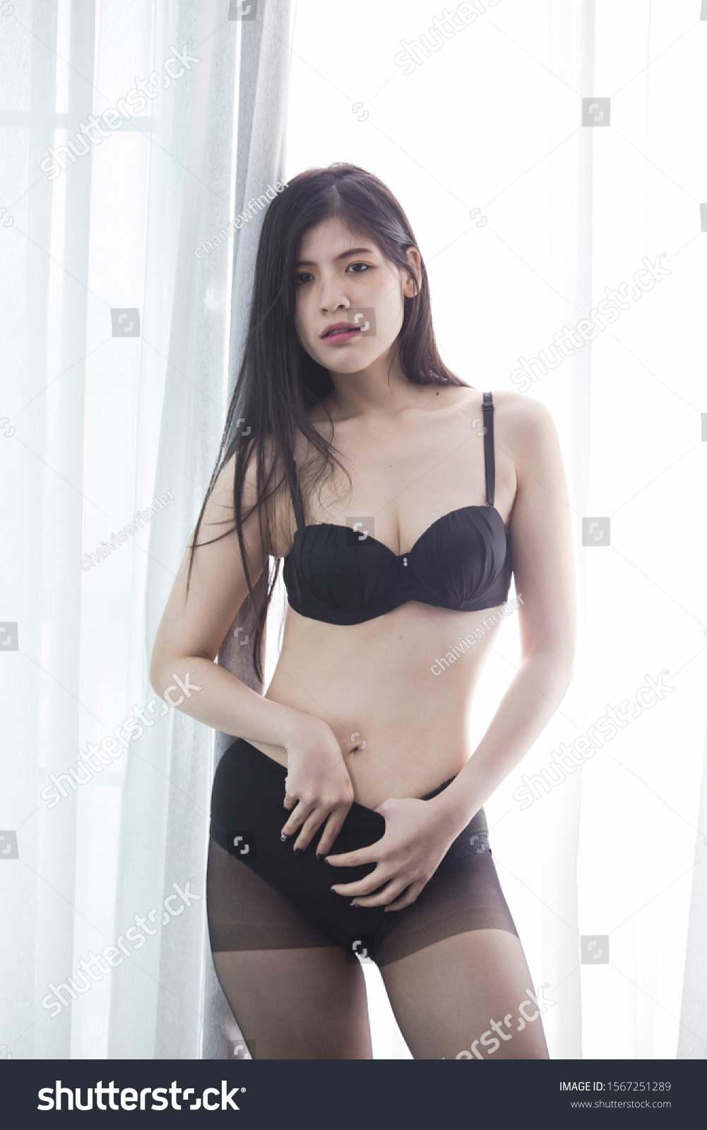 Sexy Women Wearing Black Lingerie Doing Stock Photo Edit Now