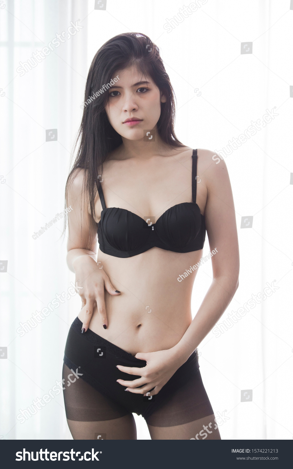 Sexy Women Wearing Black Lingerie Doing Stock Photo Edit Now