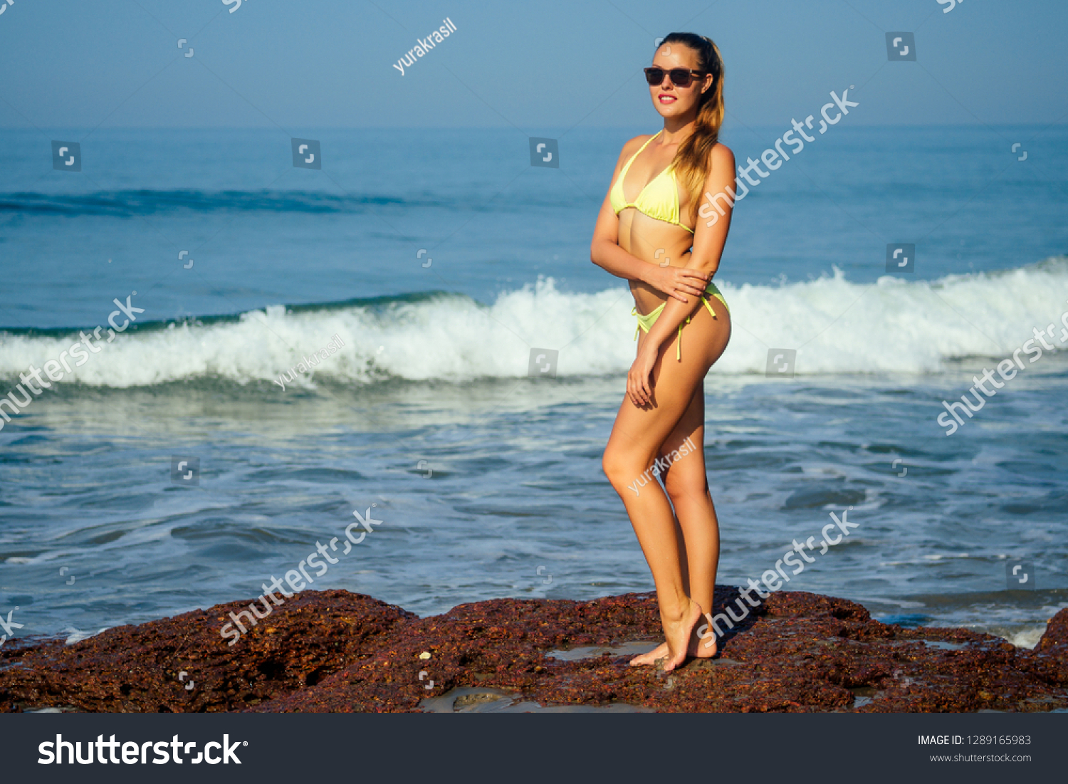 Sexy Yellow Bikini Body Woman Sun Stock Photo Edit Now 1289165983