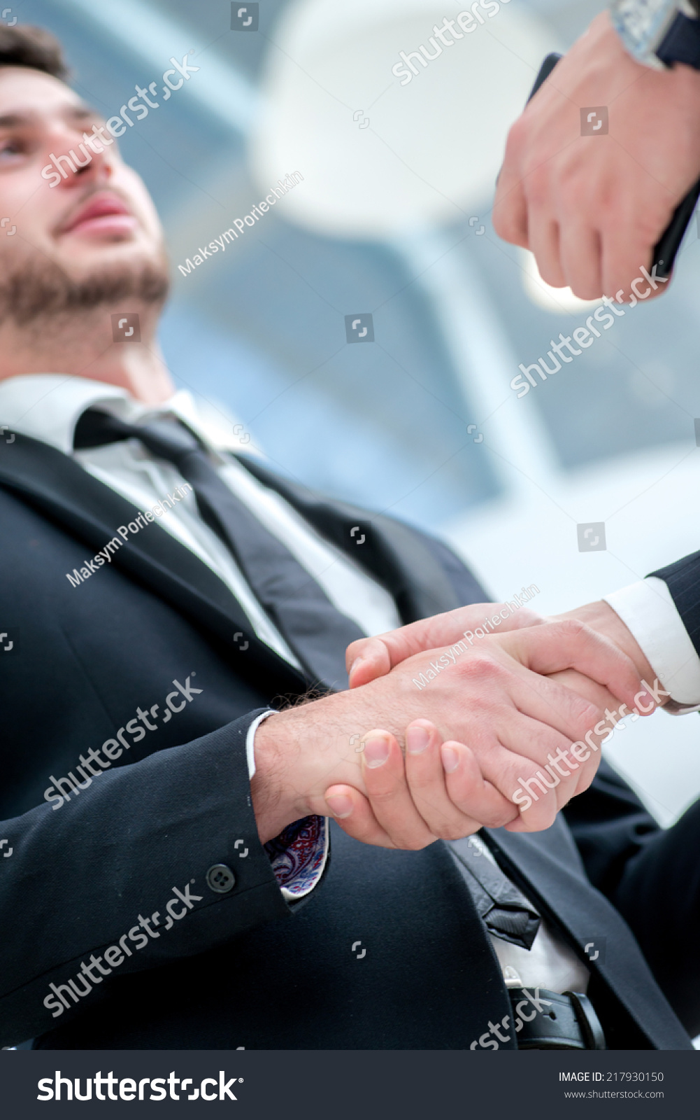 Shaking Hands Two Confident Businessman Shaking Stock Photo 217930150 