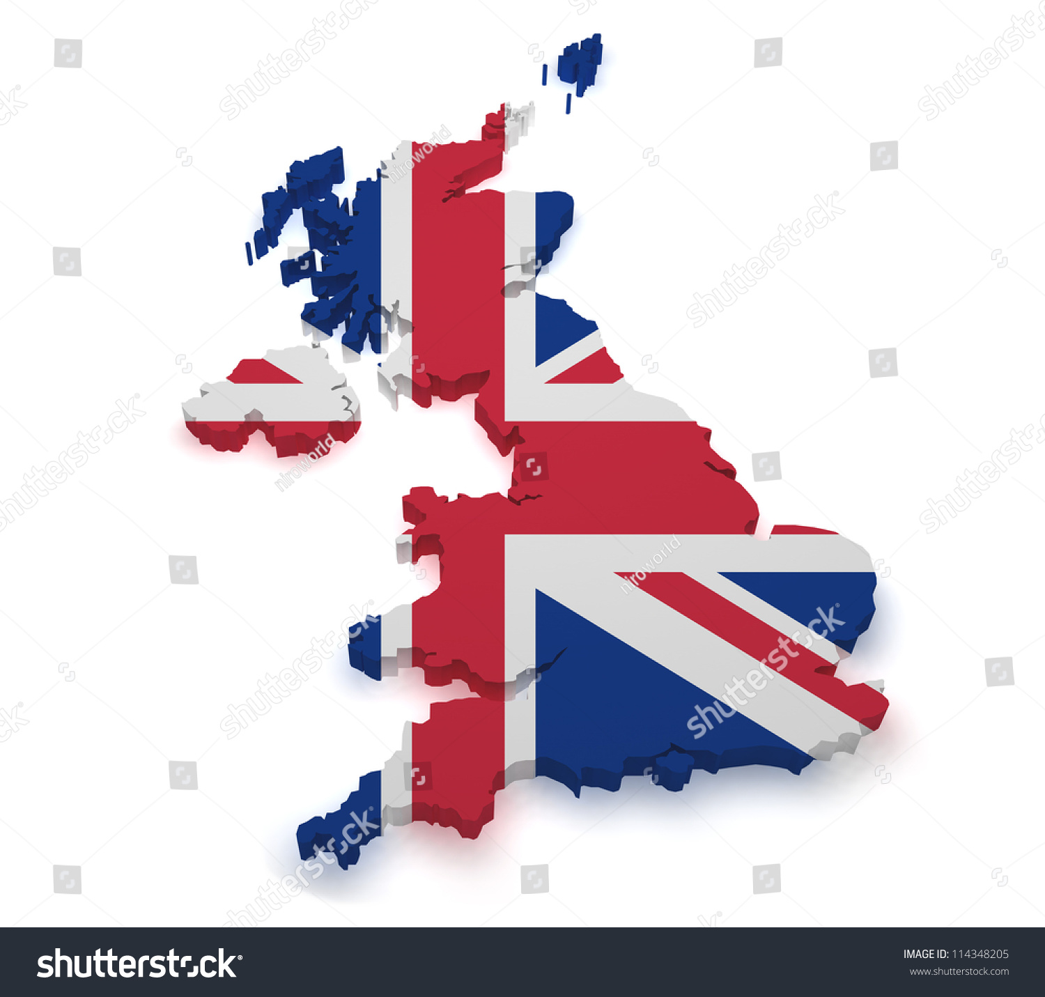 Shape 3d Of United Kingdom Map With Flag Isolated On White Background