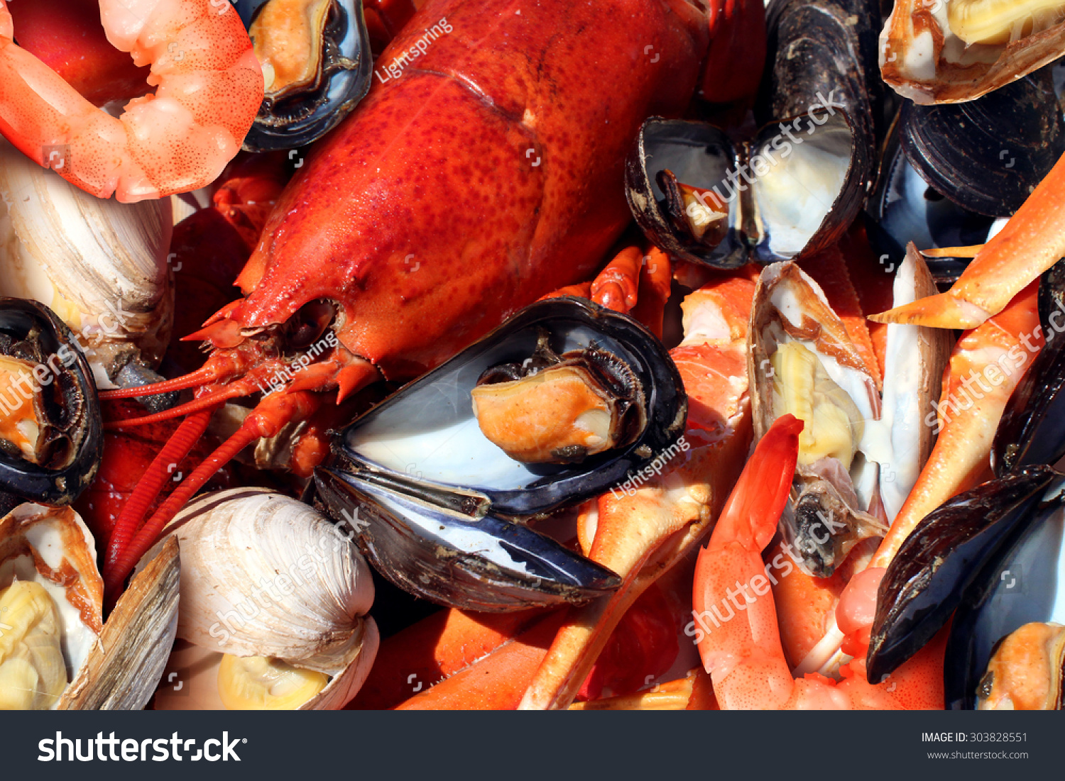 Shellfish Plate Crustacean Seafood Fresh Lobster Stock Photo 303828551