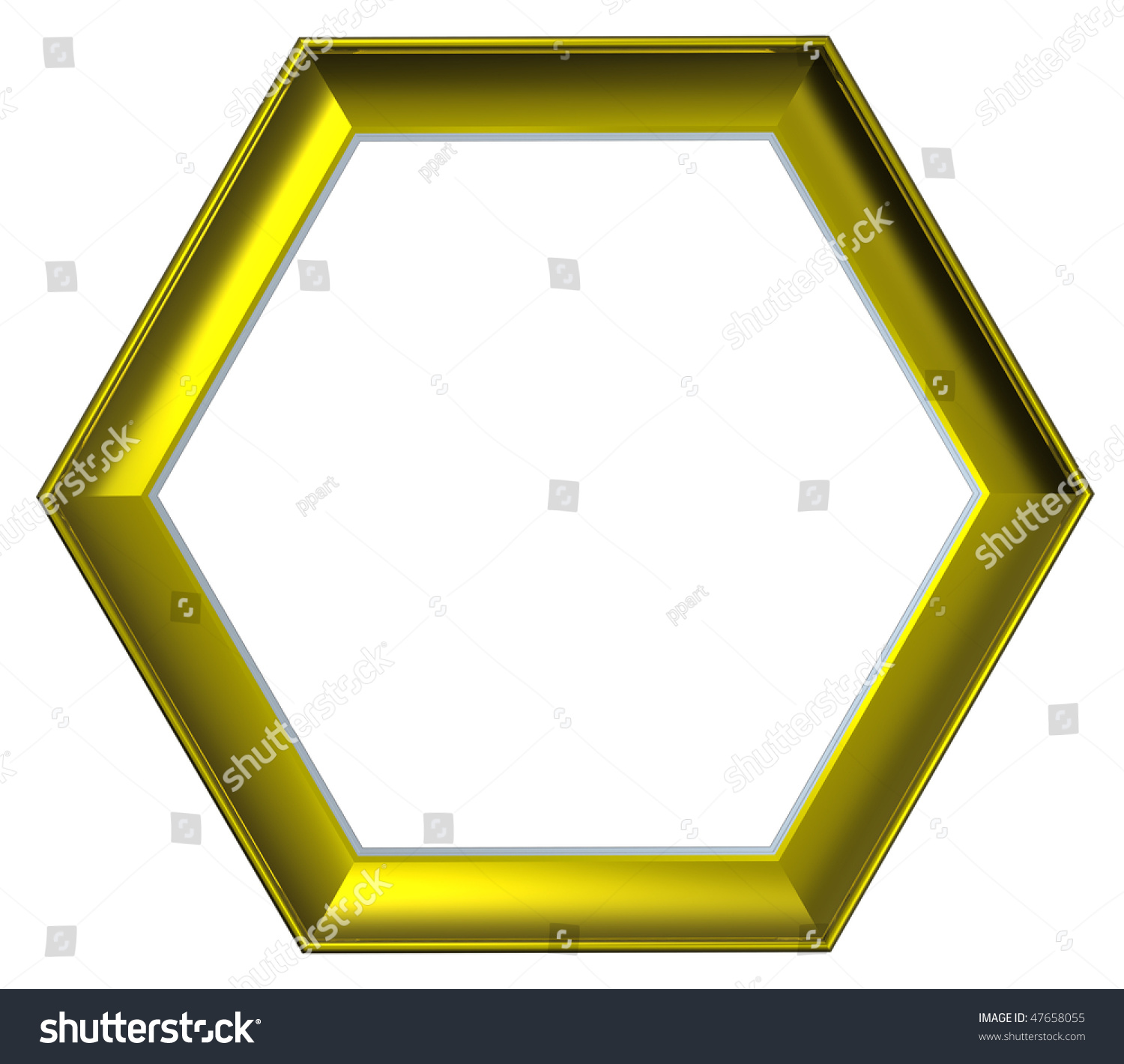Shiny Gold Hexagon Frame Isolated On White Background. Computer