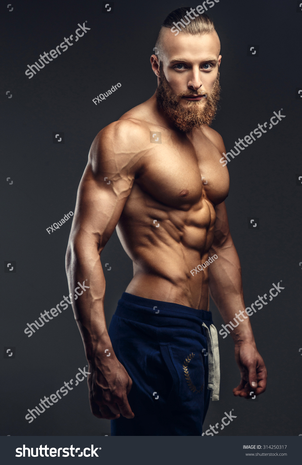 Shirtless Bodybuilder Beard Posing Isolated On Stock Photo Shutterstock