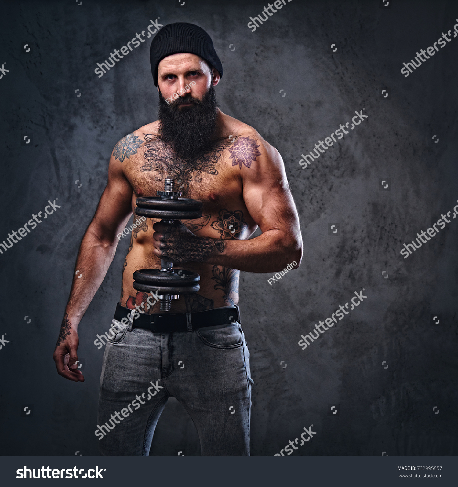 Shirtless Muscular Bearded Male Tattoos On Stock Photo Edit Now