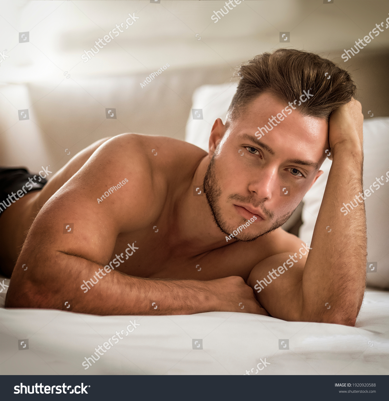 Shirtless Sexy Male Model Lying Alone Stock Photo Shutterstock