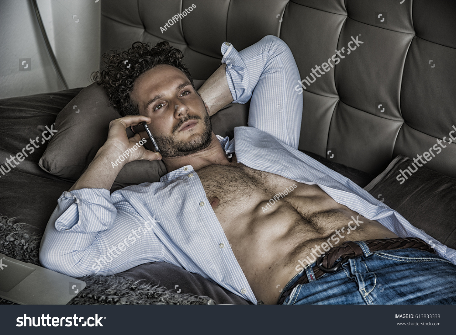 Shirtless Sexy Male Model Lying Alone Stock Photo Shutterstock