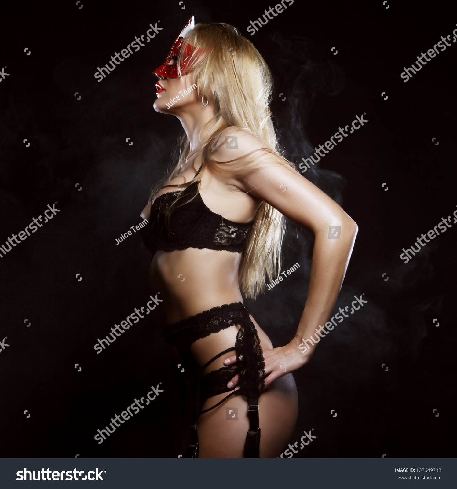 Shot Sexy Woman Erotic Lingerie Mask Shutterstock