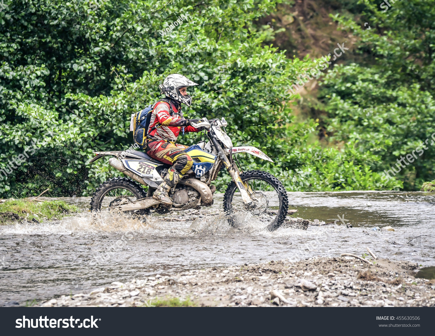SIBIU ROMANIA JULY 16 Jurgen Engelhart competing in Red Bull ROMANIACS Hard Enduro Rally with a KTM motorcycle The hardest enduro rally in the world July 12-16 2016 in Sibiu Romania SIBIU ROMANIA JULY 16 Jurgen Engelhart competing in Red Bull ROMANIACS Hard Enduro Rally with a KTM motorcycle The hardest enduro rally in the world July 12-16 2016 in Sibiu Romania