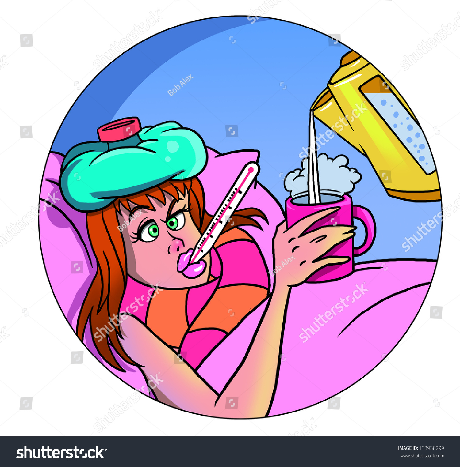 Sick Cartoon Woman Lying Bed Stock Illustration Shutterstock