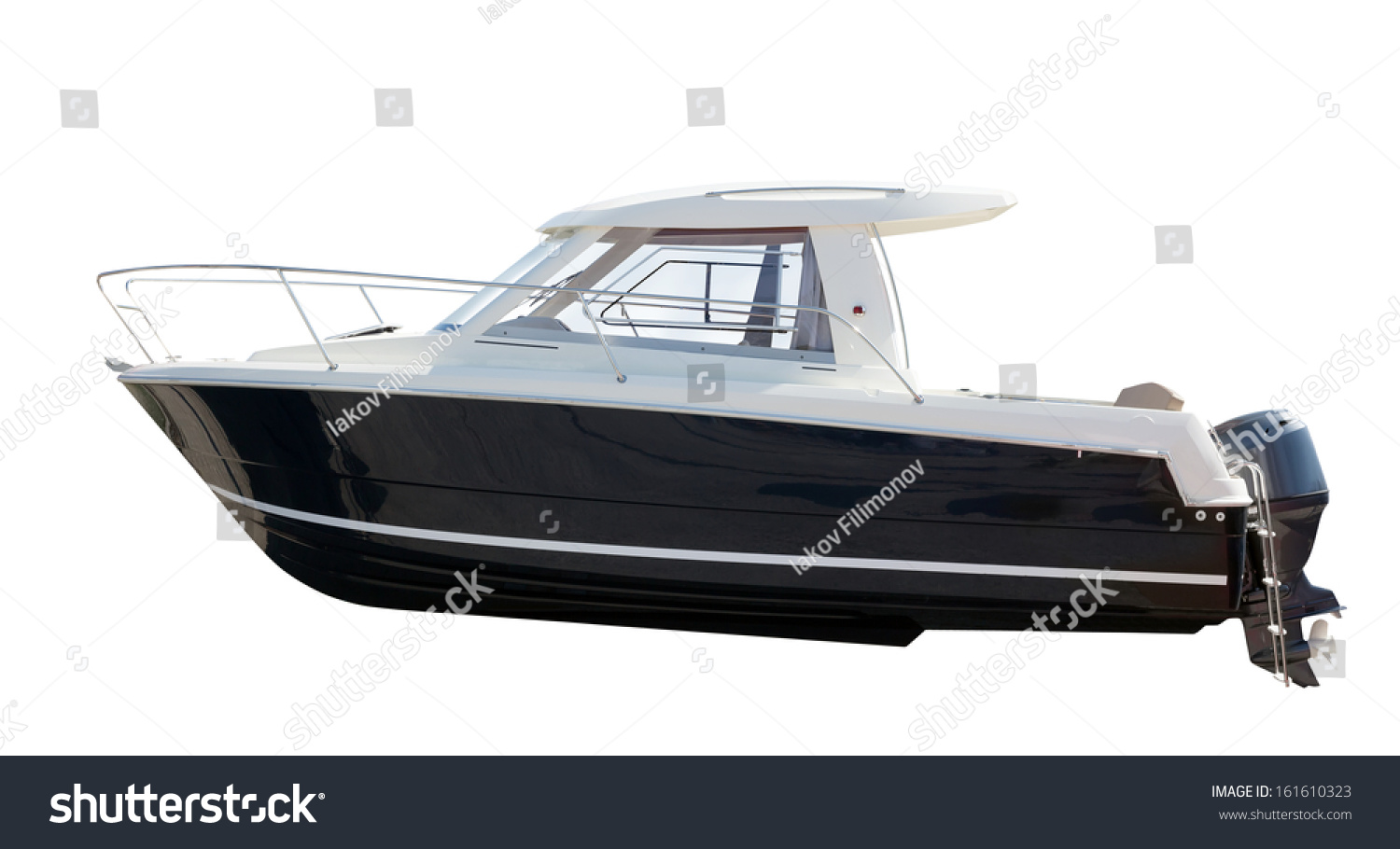 Side View Of Motor Boat. Isolated Over White Background Stock Photo