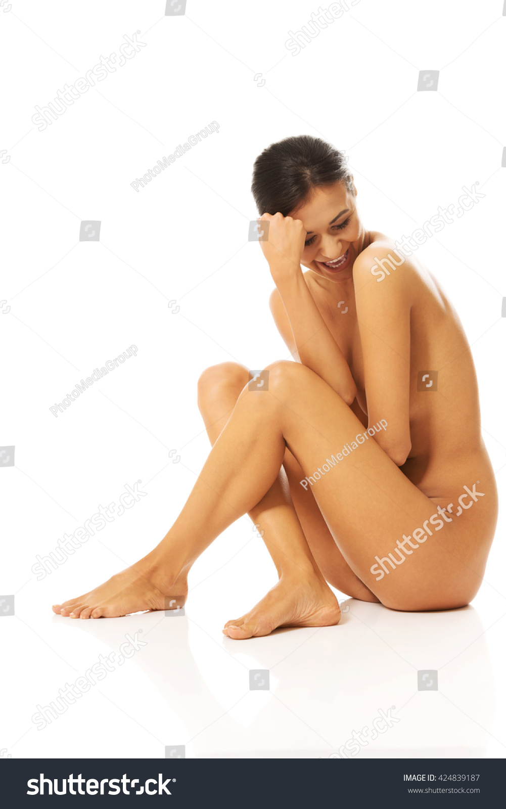 Side View Nude Woman Laughing Looking