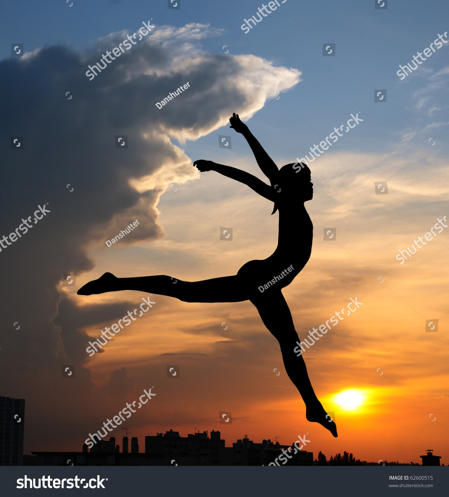 Silhouette Gymnast Jumping Sunset Stock Photo Shutterstock