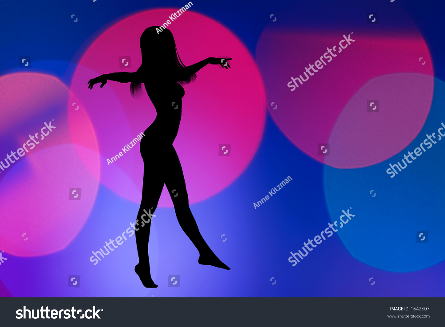 Silhouette Of A Nude Woman Dancing Against Pink Spotlights Deep Blue