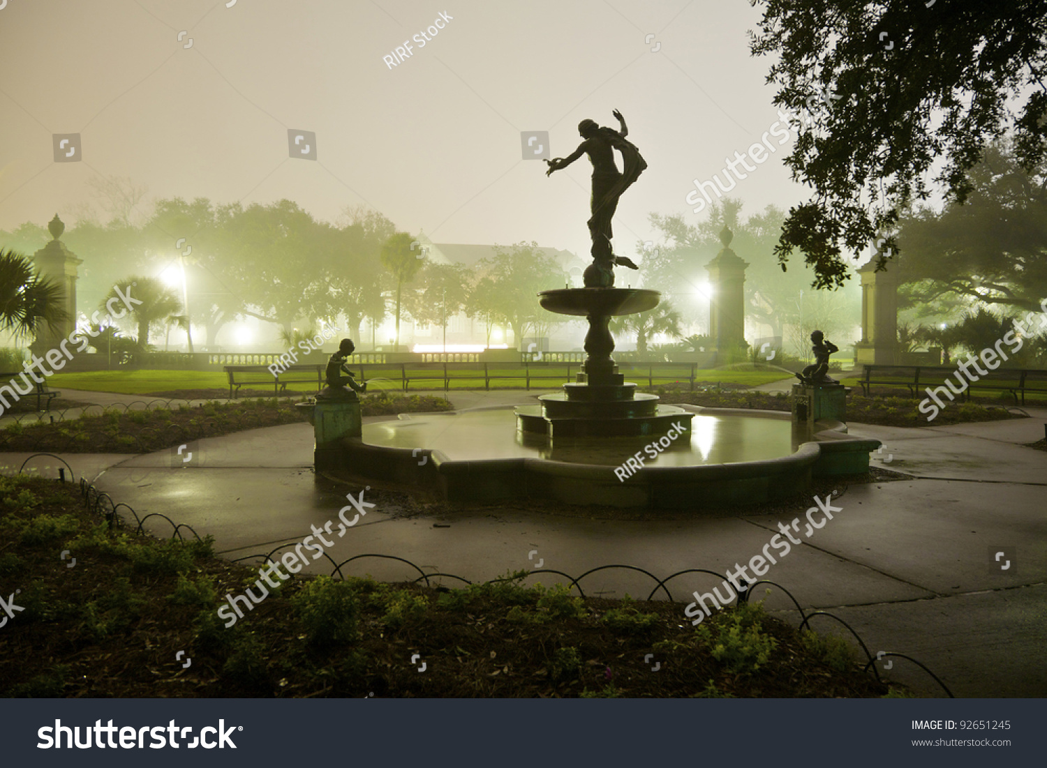 Silhouette Statue Fountain Night Audubon Park Stock Photo 92651245