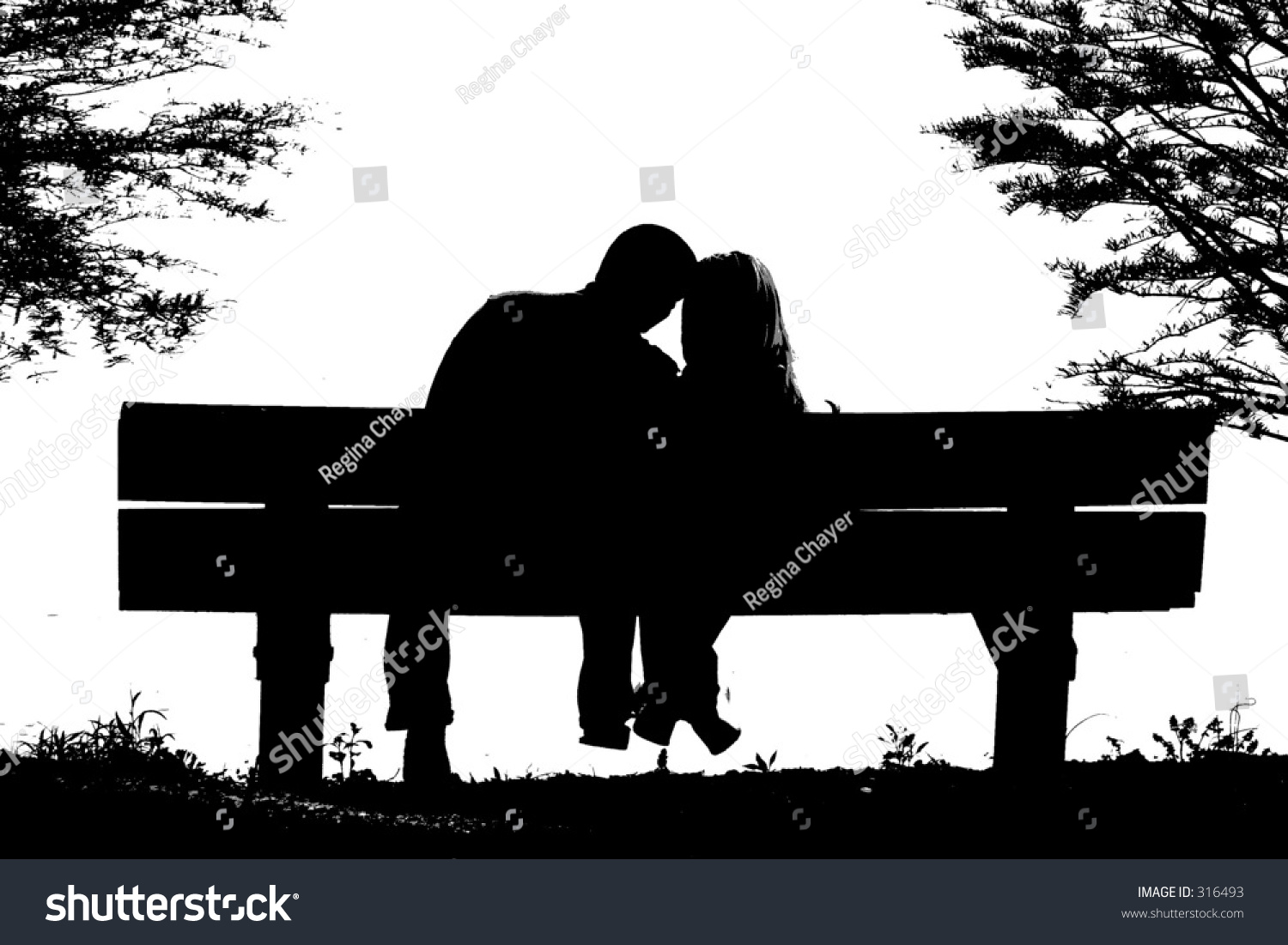 Silhouette Couple On Park Bench Stock Photo 316493 - Shutterstock