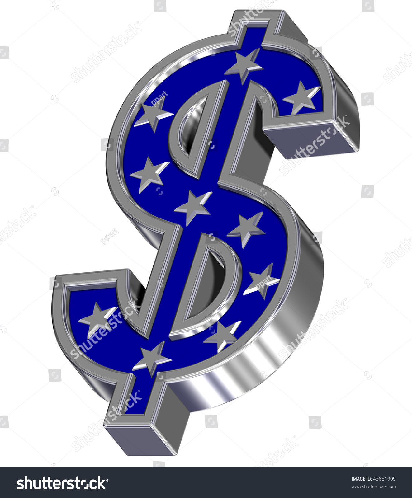 Dollar Sign On Blue And Silver Ribbons Silver Blue Dollar Sign With Isolated On White