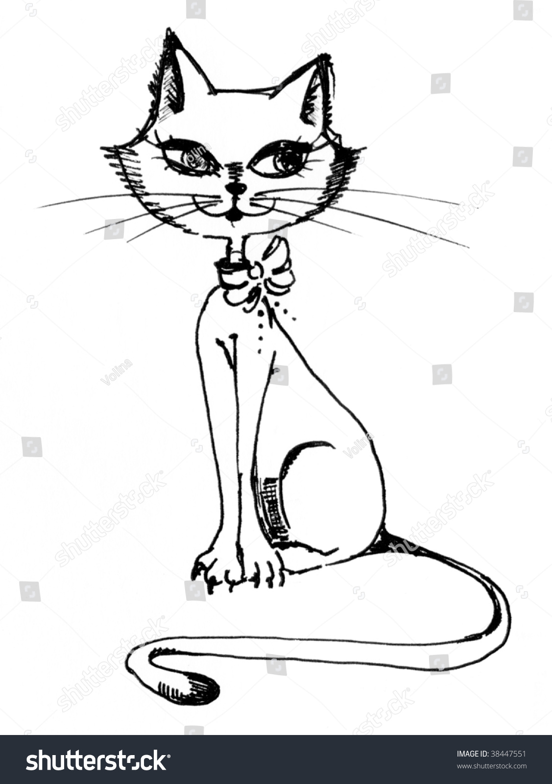 Sitting Beautiful Cat Drawing Made By Stock Illustration 38447551